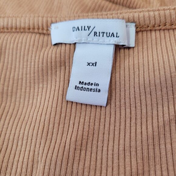 Daily Ritual Women's Fine Rib Ruched Keyhole Maxi Dress Brown Size XX-Large - Picture 8 of 12